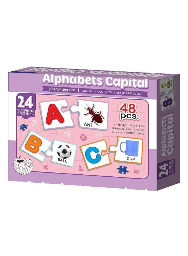 48-Piece Capital Alphabets Educational Puzzle for Kids 3+ – 24 Self-Correcting 2-Piece Letter Matching Puzzles – Early Literacy Game with Everyday Object Association for Preschool & Cognitive Development - Image 1